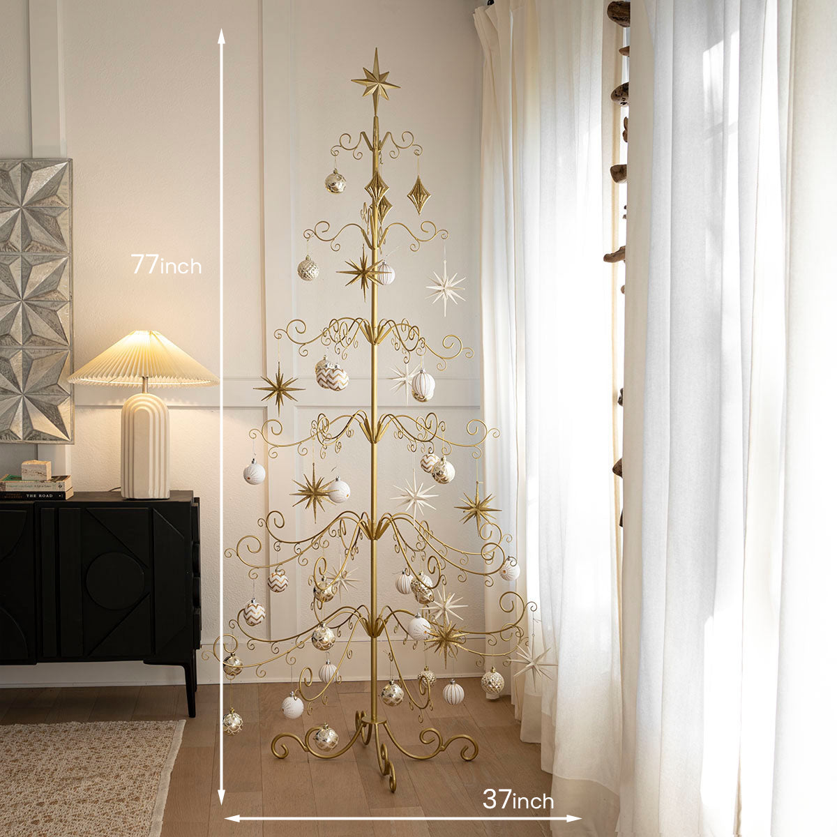 Barton 6.4ft Metal Rotating Christmas Ornament Display Tree Stand, Gold