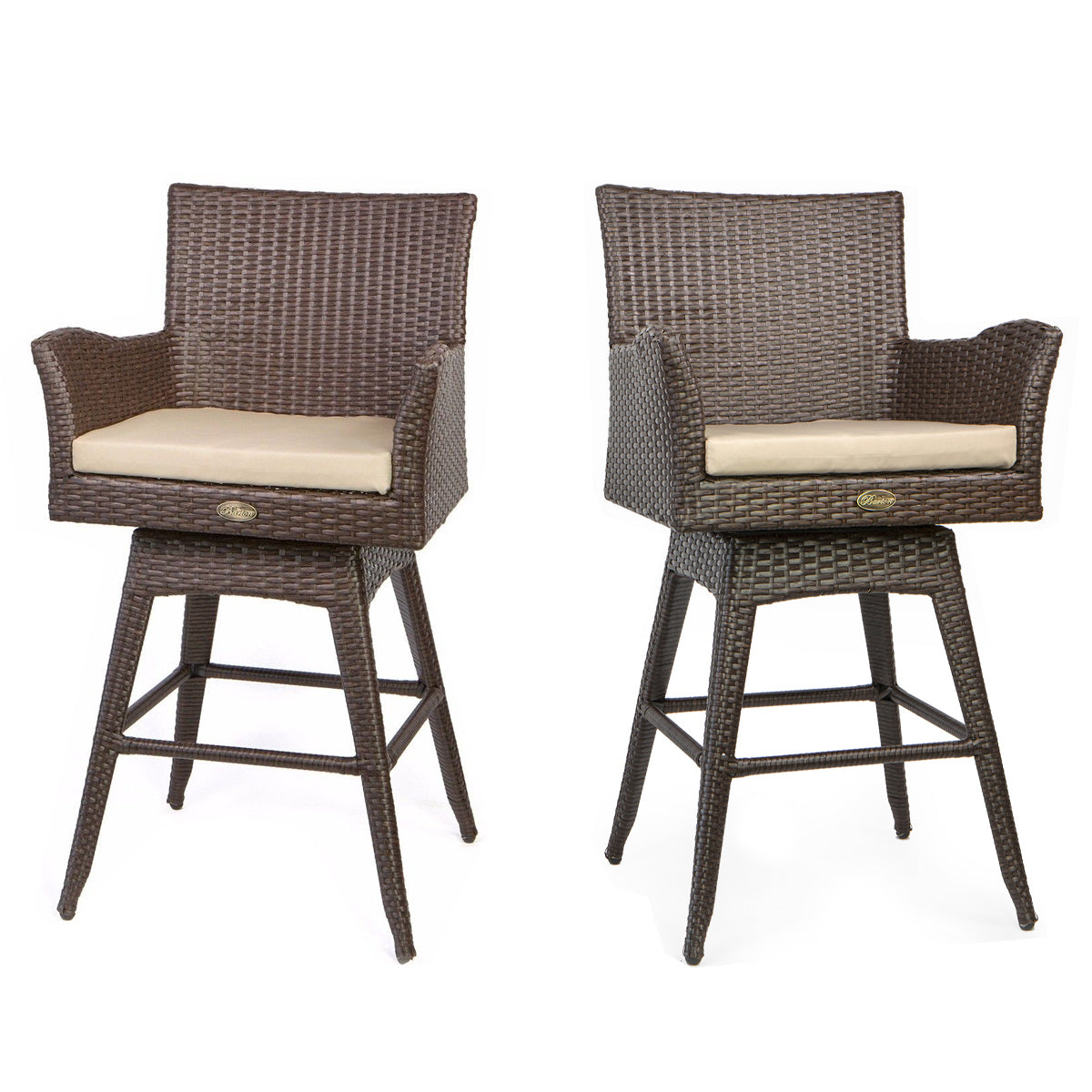 Barton 2 Pieces Swivel Bar Stool w/ Foot Rest Weather Resistant Fabric Cushion