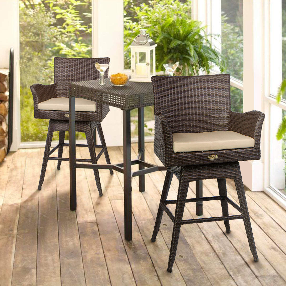 Barton 2 Pieces Swivel Bar Stool w/ Foot Rest Weather Resistant Fabric Cushion
