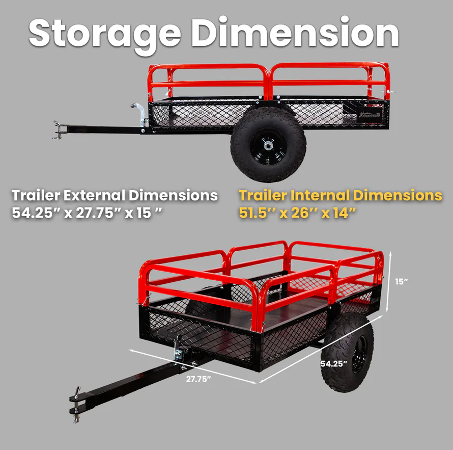 ATV UTV Trailer Tow Behind Dump Cart, 1500lbs Garden Pull Trailer Mower Tractor