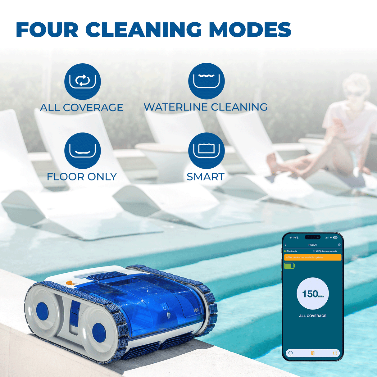Cordless Pool Cleaner Climb for Inground Swimming Pool App Smart