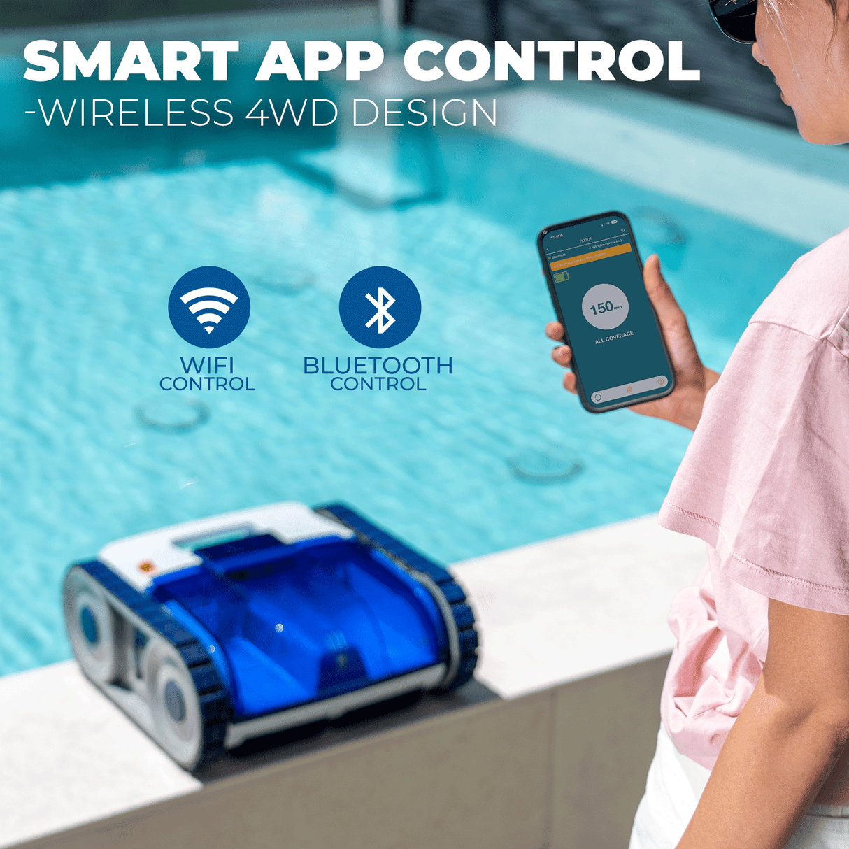 Cordless Pool Cleaner Climb for Inground Swimming Pool App Smart