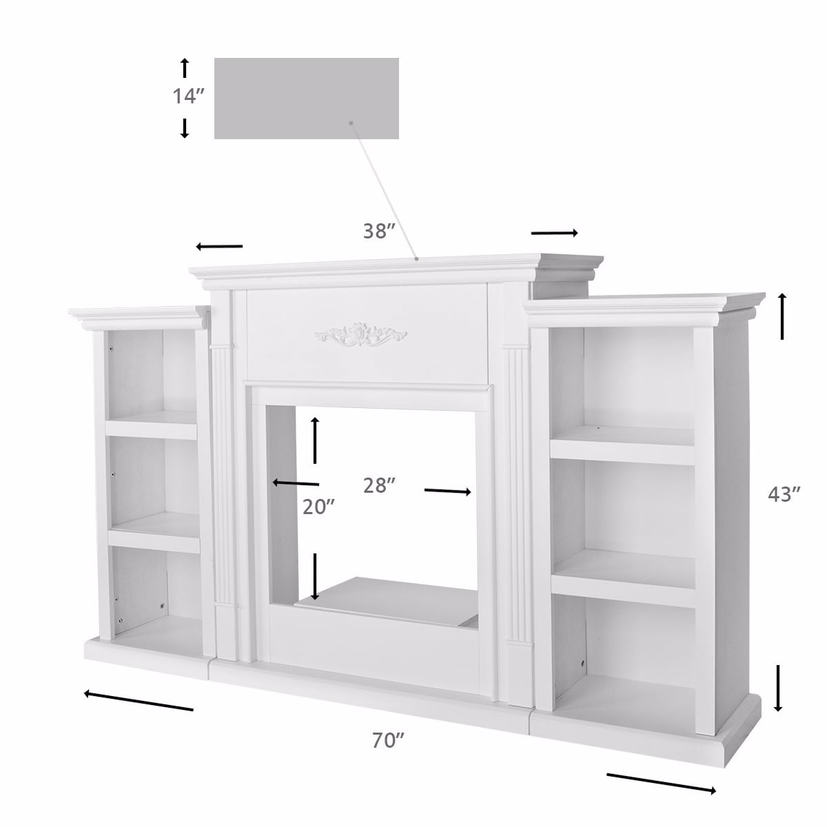 Barton 70" Media TV Stand for Portable Fireplace Bookcases Large White-Stand