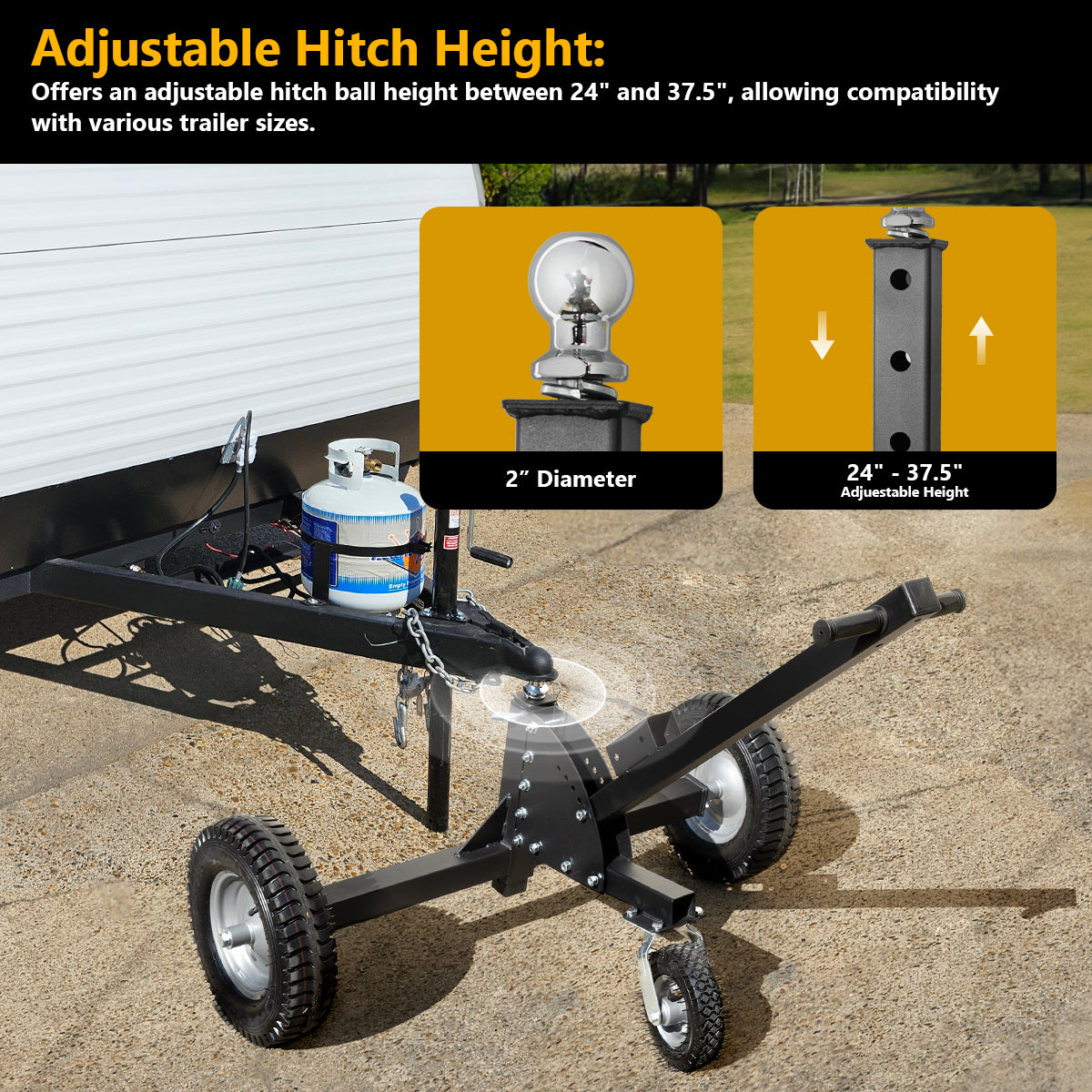 XtremepowerUS 1,500lbs Adjustable Trailer Dolly Mover 2" Hitch Ball, 24''-37.5''