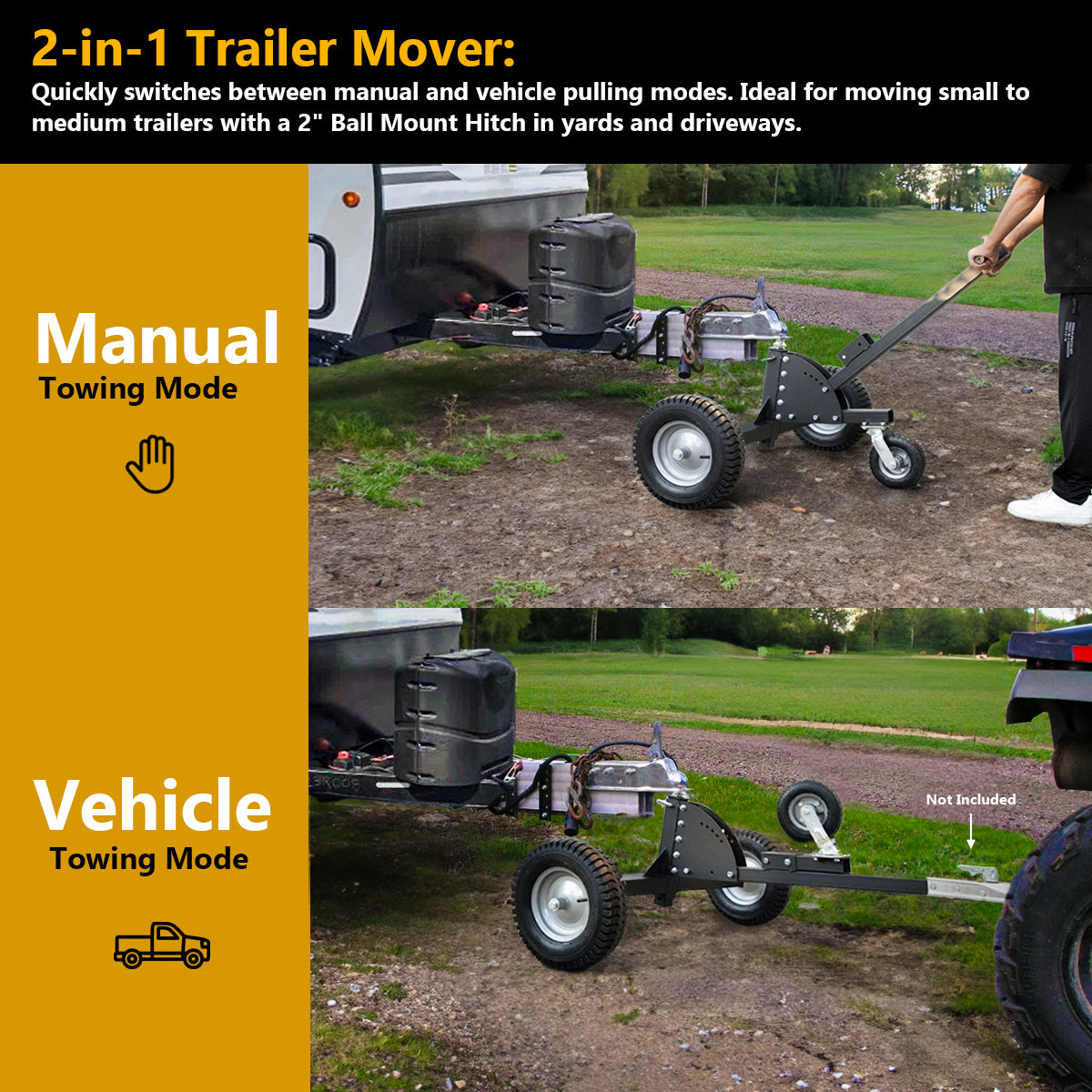 XtremepowerUS 1,500lbs Adjustable Trailer Dolly Mover 2" Hitch Ball, 24''-37.5''