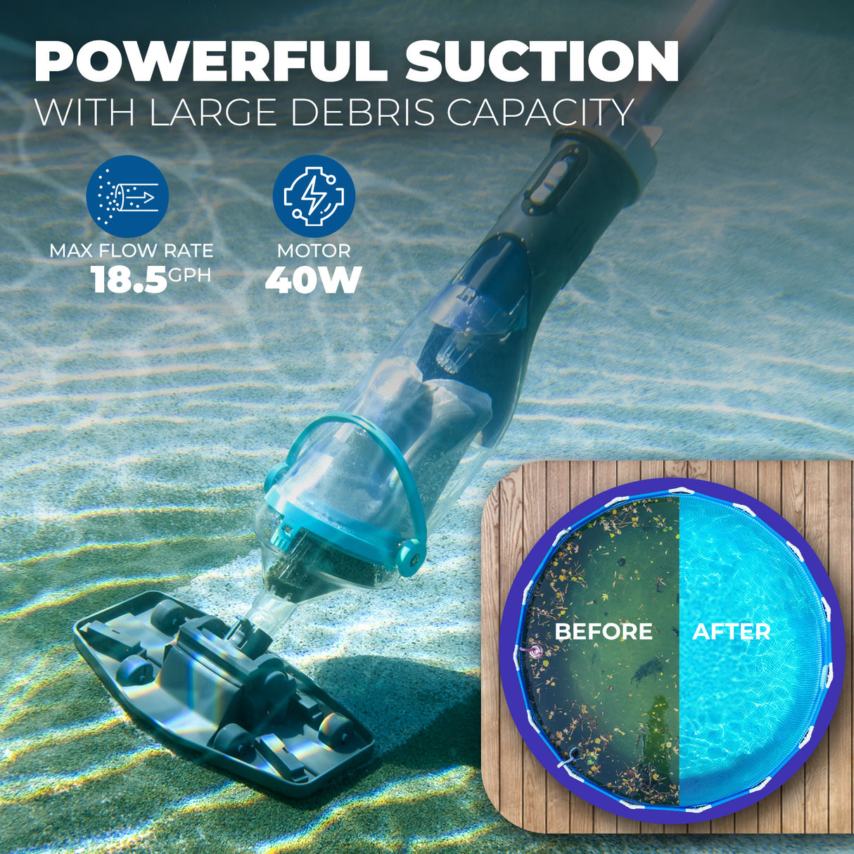 XtremepowerUS Cordless Handheld Cleaner 40W, 18.5 GPM Rechargeable Pool Vacuum