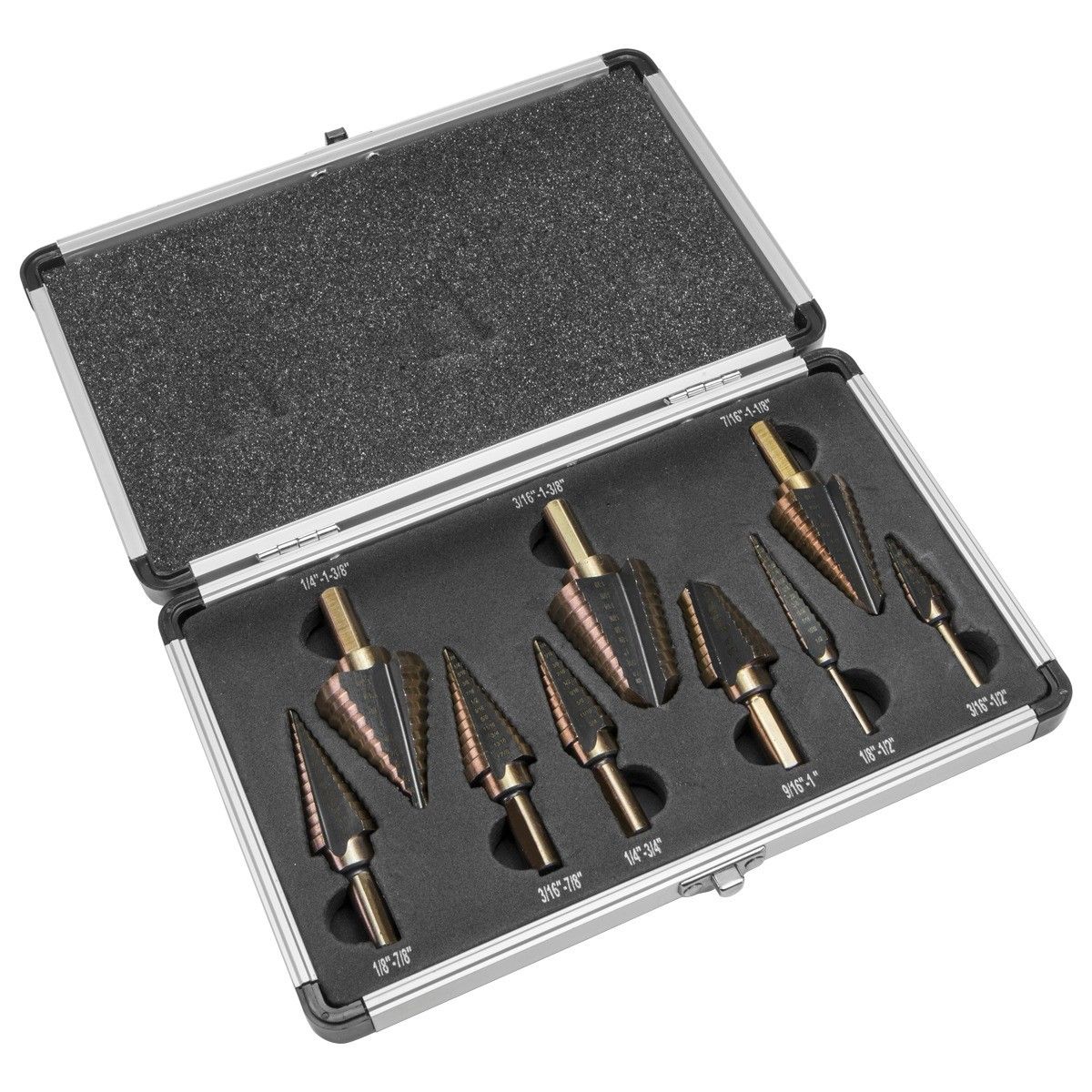 Stark USA 31012 9PC HSS SAE 93 Step Drill Bit Set Aluminum Carry Case