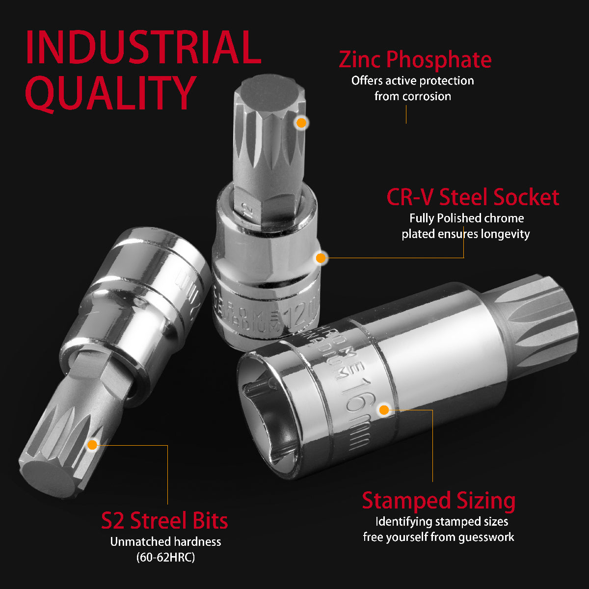 XtremepowerUS 10 PC XZN TAMPERED TRIPLE SQUARE SPLINE BIT SOCKET 12 POINTS