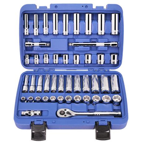 Stark USA 47PCS 3/8" DR Socket Set SAE/MM 90T Ratchet Extension Bar 6PT Socket