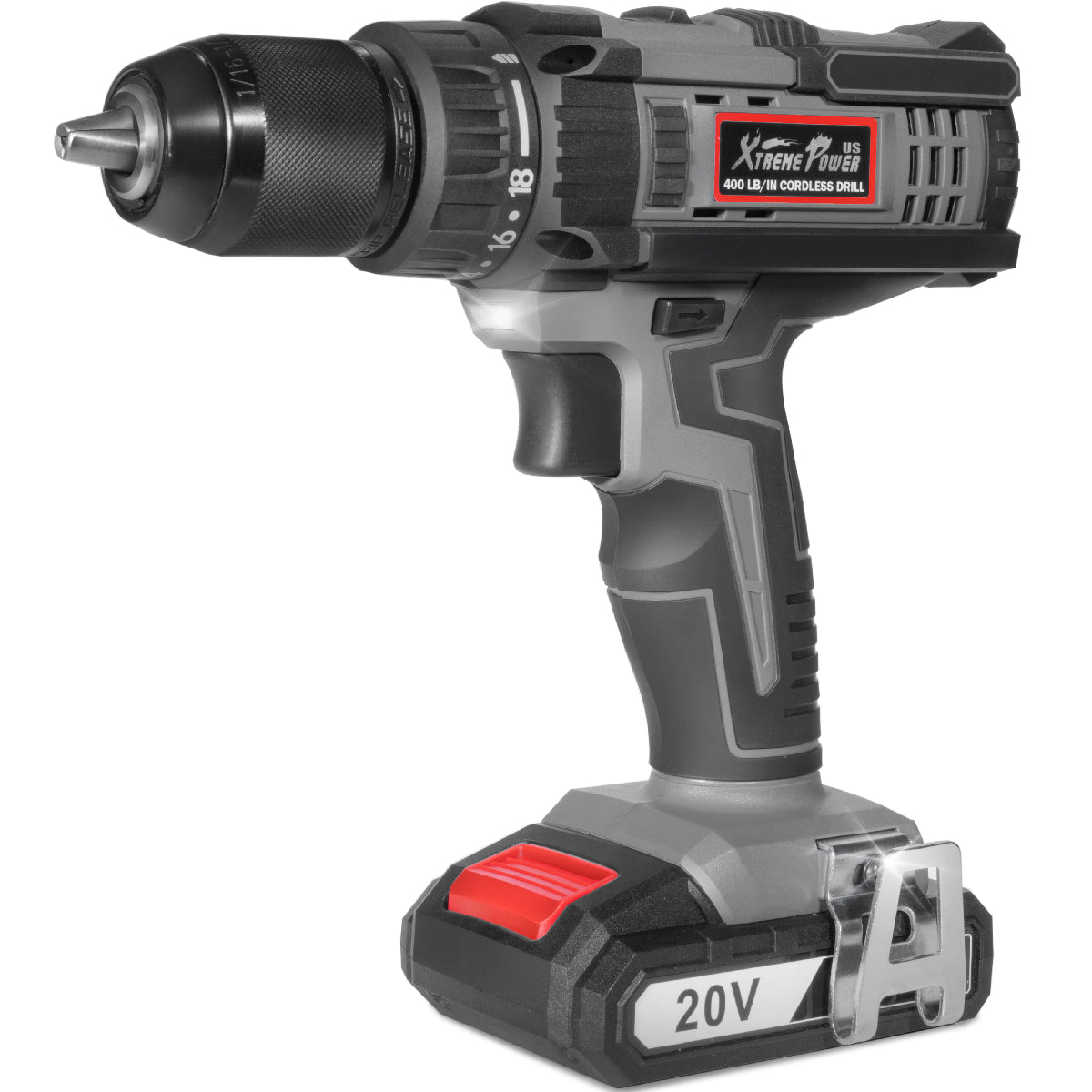 XtremepowerUS 20V MAX Cordless Drill Driver 2000mAh 400In/lbs 18+1 Torque w/ Bag