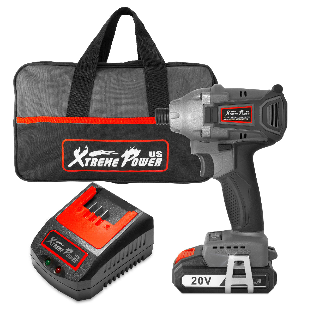 XtremepowerUS 47508 Impact Drill 1/4" w/2.0 Ah Battery 20V Brushless Cordless