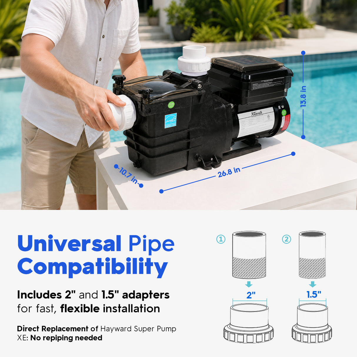 XtremepowerUS 1.65HP Variable Speed Inground Pool Pump, 230V Energy Efficient Pool Pump with Digital Speed Control