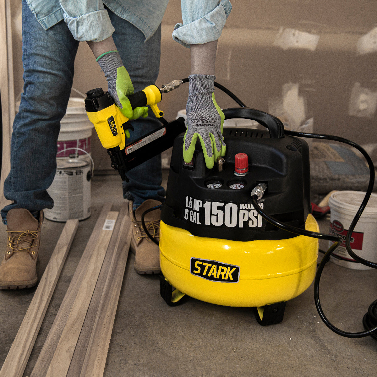 Stark 6 gallon air compressor nail gun set main image