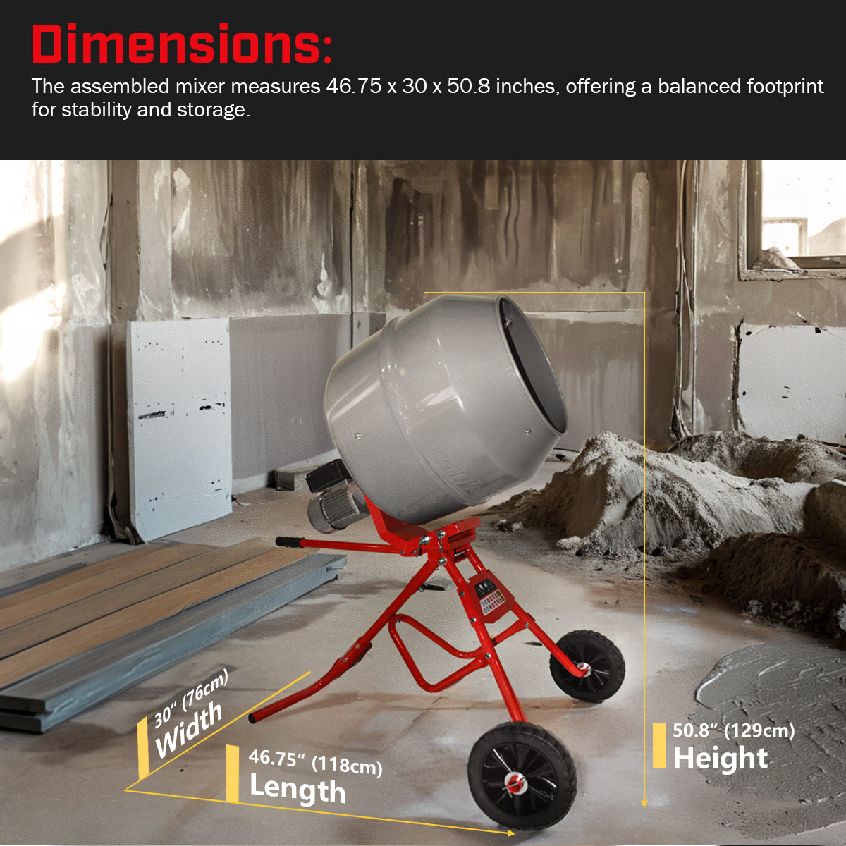 XtremepowerUS Gear Driven 4.6 cu ft Portable Cement Mixer Concrete Mortar Barrow Direct Drive GearBox