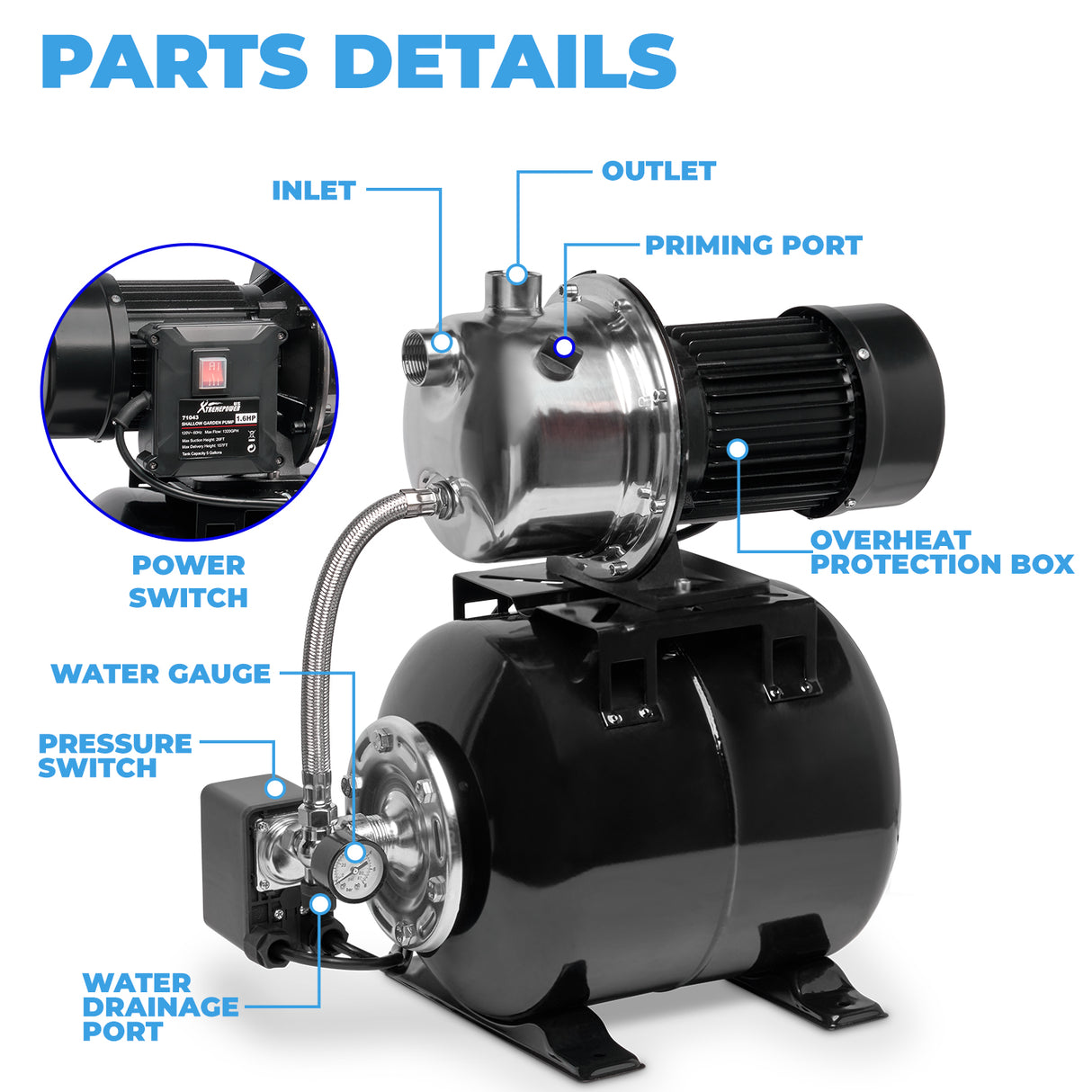 XtremepowerUS 1.6HP Booster Jet Pump Shallow Water 1" Well  System Pressurized