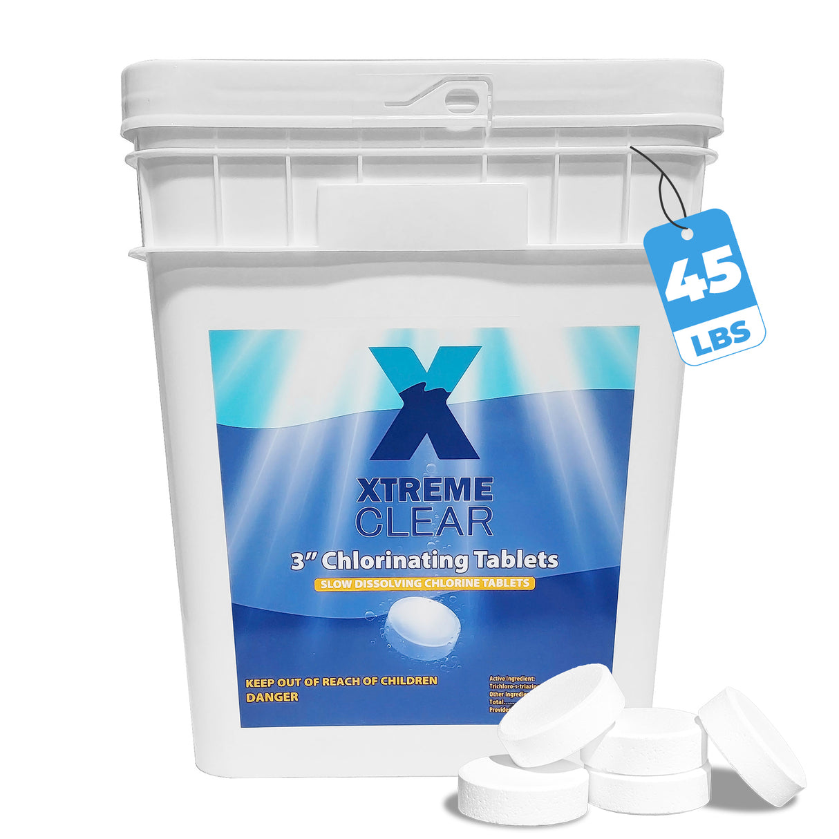 Xtremeclear 3" Chlorine Tablets Swimming Pools Individually Wrapped, 45 Pounds