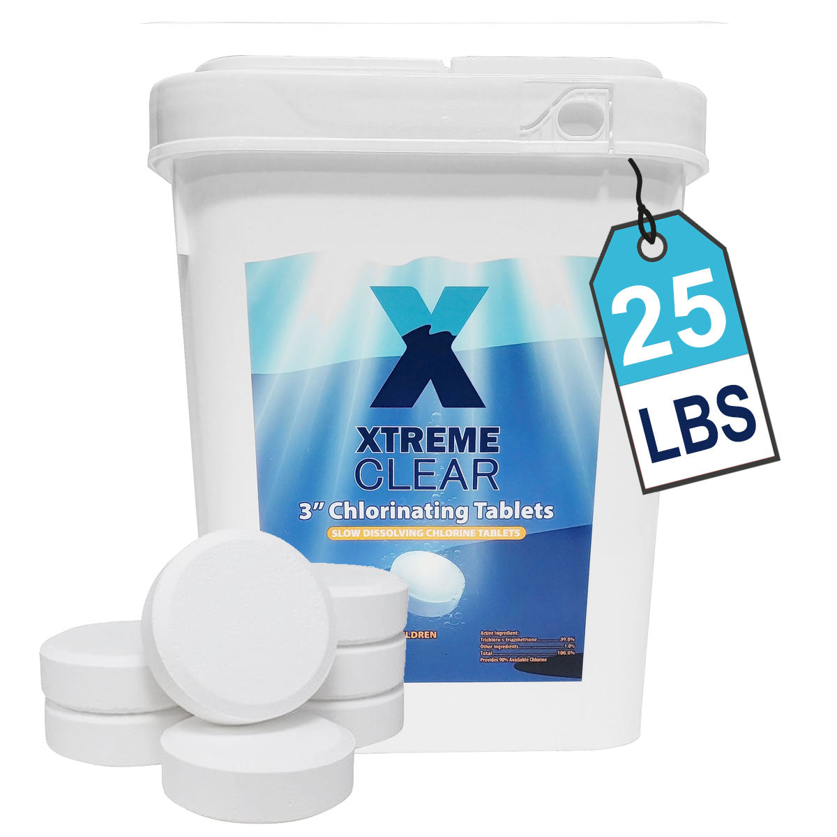 Xtremeclear 3" Stabilized Chlorine Tablets for Swimming Pool, Hot Tubs 25 lbs