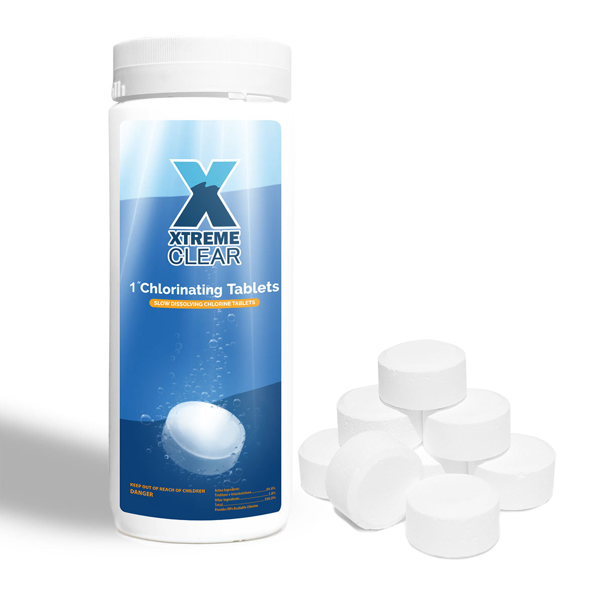 Xtremeclear 1" Stabilized Chlorine Tablets Swimming Pool Spa Hot Tub, 1.5 Pounds