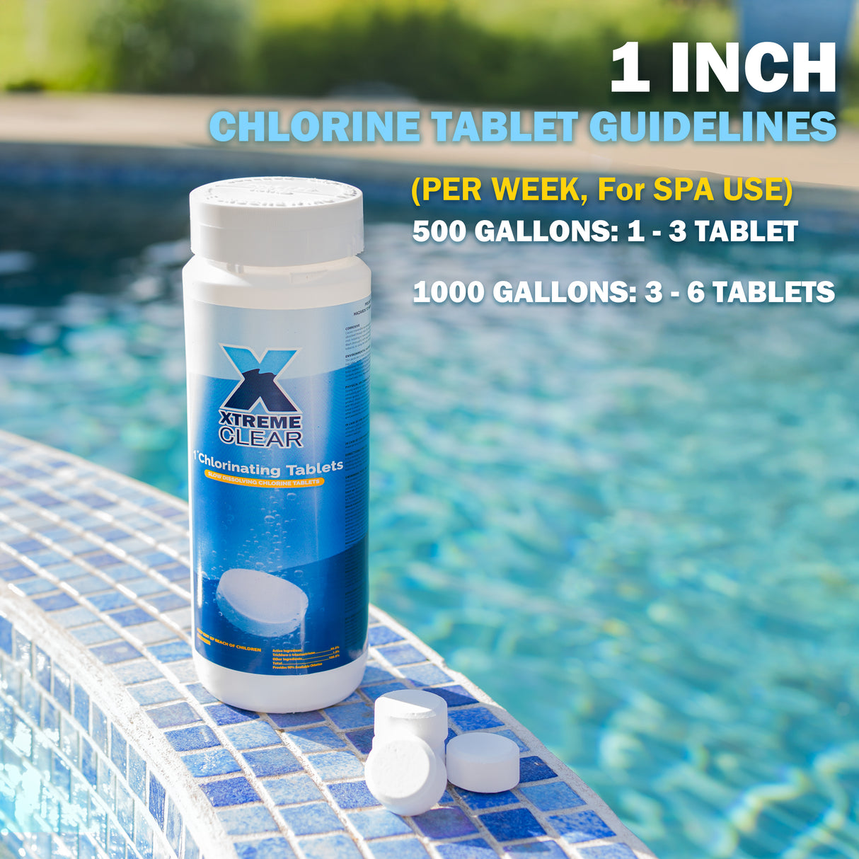 Xtremeclear 1" Stabilized Chlorine Tablets Swimming Pool Spa Hot Tub, 1.5 Pounds