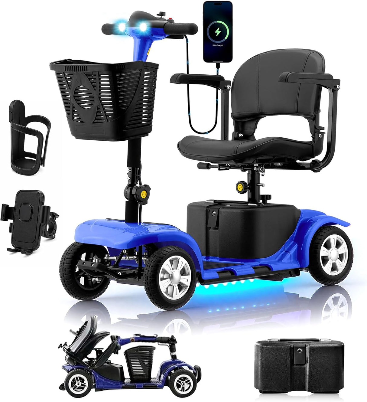 4 Wheel Mobility Scooter for Seniors, Foldable, 15 Miles, 4.5 MPH, 330 LBS