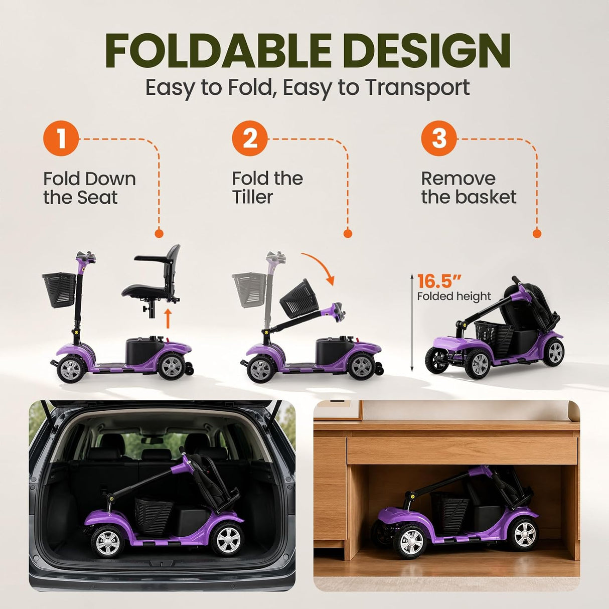 4 Wheel Mobility Scooter for Seniors, Foldable, 15 Miles, 4.5 MPH, 330 LBS