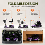 4 Wheel Mobility Scooter for Seniors, Foldable, 15 Miles, 4.5 MPH, 330 LBS