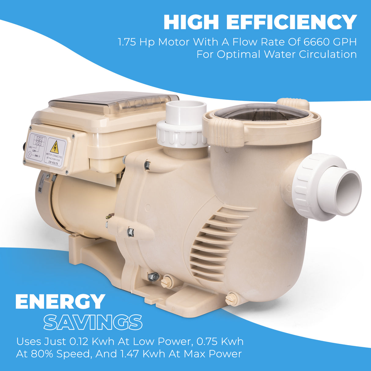 1.75HP Swimming Pool Pump Variable Speed Inground Pool 2"