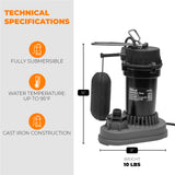 XtremepowerUS 1/2HP Submersible Sump Pump Sub Pump 3800 GPH Aluminum