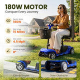 4 Wheel Mobility Scooter for Seniors, Foldable, 15 Miles, 4.5 MPH, 330 LBS
