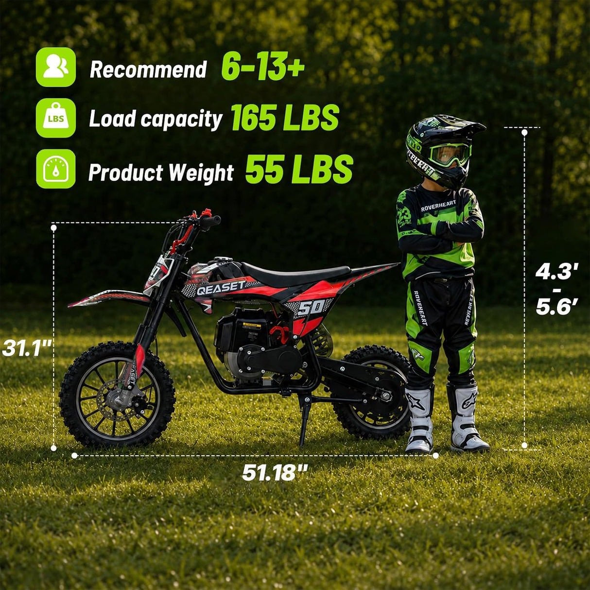 MOSTA Kids Dirt Bike, 4-Stroke Gas Power Mini Dirt Bike with Shock Absorption and Disc Brake