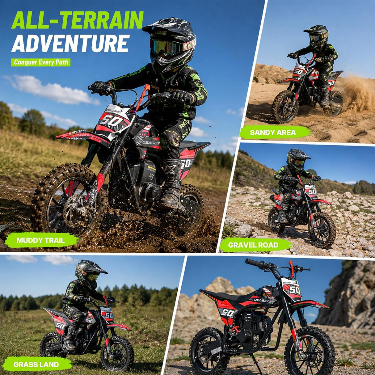 MOSTA Kids Dirt Bike, 4-Stroke Gas Power Mini Dirt Bike with Shock Absorption and Disc Brake