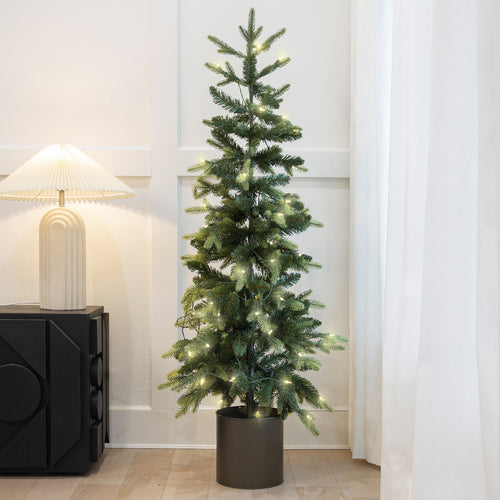 Barton 4.6' Alpine Slim Christmas Tree w/Ornaments & Planter Pre-Lit White LED
