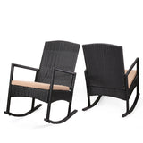 Barton 3-Pieces Outdoor Patio High-Back Rocker Set Cushioned Chair Rattan