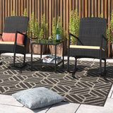 Barton 3-Pieces Outdoor Patio High-Back Rocker Set Cushioned Chair Rattan