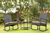 Barton 3-Pieces Outdoor Patio High-Back Rocker Set Cushioned Chair Rattan