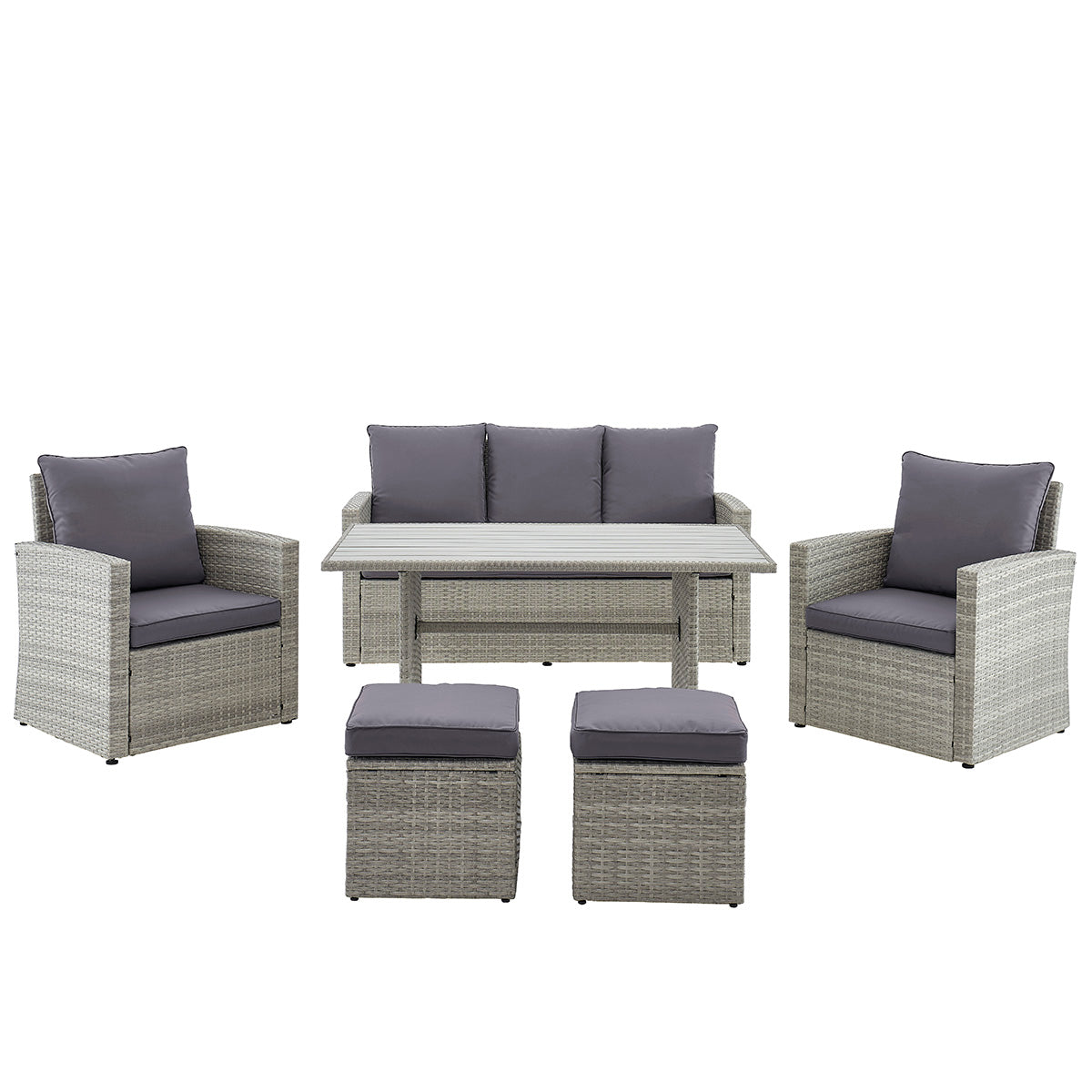 Barton 6-Pieces Outdoor Patio Dining Furniture with Table Cushion Wicker Rattan