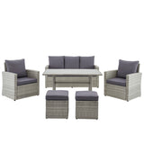 Barton 6-Pieces Outdoor Patio Dining Furniture with Table Cushion Wicker Rattan