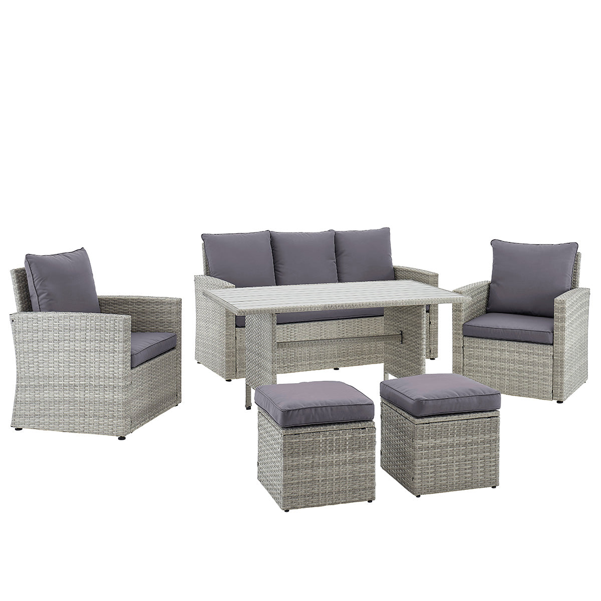 Barton 6-Pieces Outdoor Patio Dining Furniture with Table Cushion Wicker Rattan