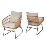 Barton 5-Pieces Wicker Rattan Outdoor Patio Set 2-Side Table Thick Cushion Set