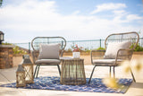 Barton 3 Pieces Bistro Chair Set w/Glass Table Grey Outdoor Patio Furniture