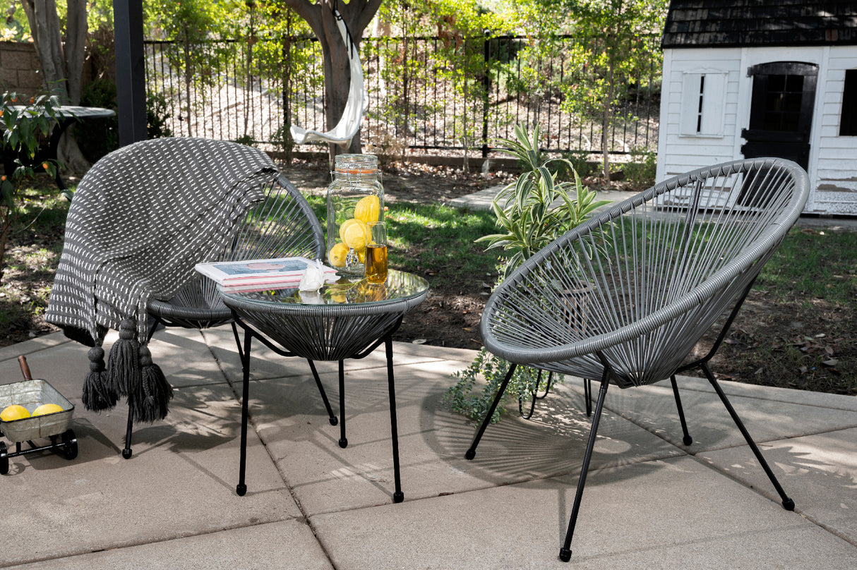 Barton 3-Piece All-Weather Patio Acapulco Bistro Furniture Set w/ Glass Top