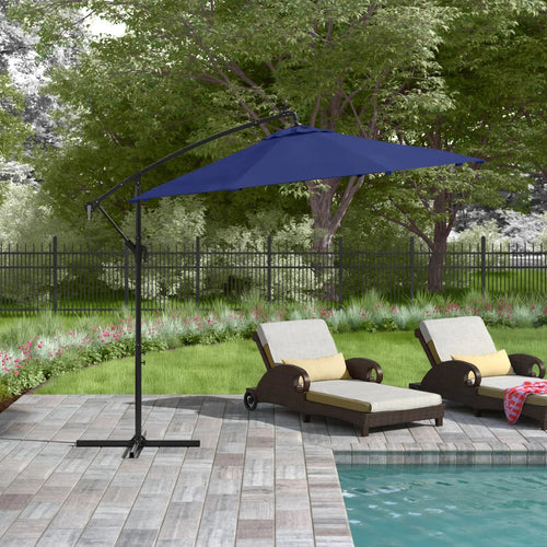 Barton Offset Hanging Umbrella Beige w/LEDs 10' 8 Steel Ribs Outdoor Patio Lawn