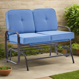 Barton Outdoor 2-Person Glider Bench Patio Rocking Loveseat Cushioned Seat, Blue