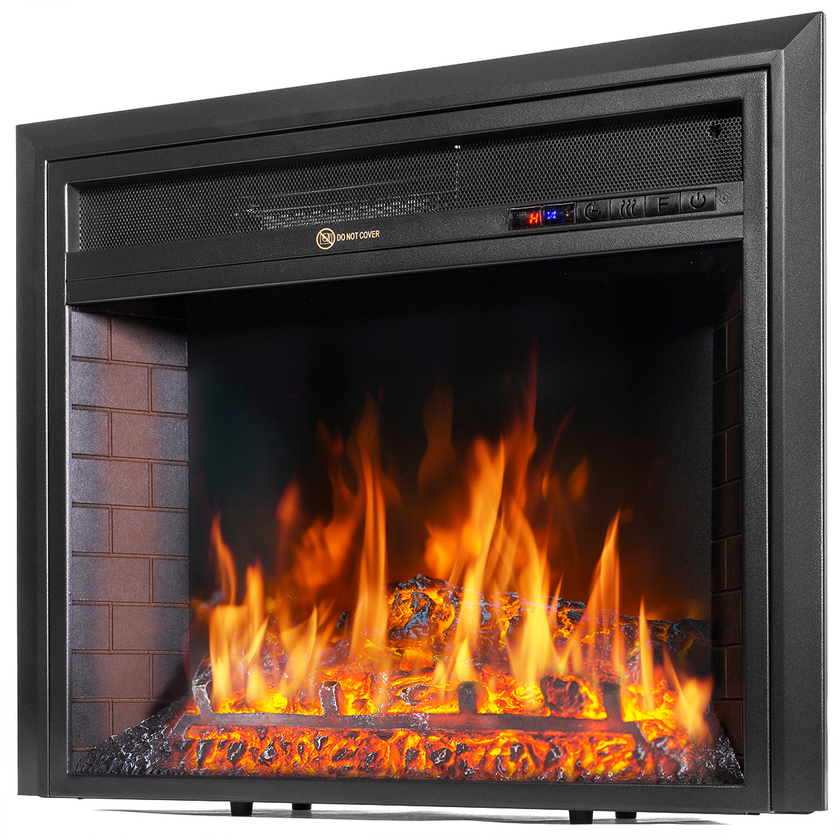 Barton 26" Black Electric Firebox Fireplace Insert Heater Flame Flat Glass Panel