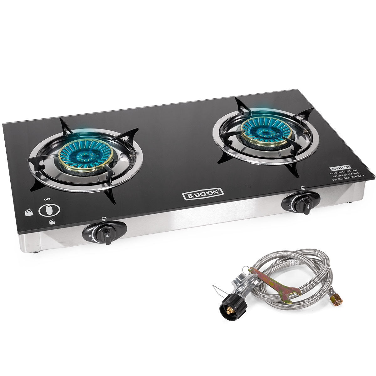 XtremepowerUS 30,000 BTU Dual Burner Stove With Auto Ignition Glass Top Stove