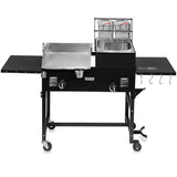 Barton 58,000 BTU Outdoor Double Burner Stove Griddle Deep Fryer w/ Side Shelves