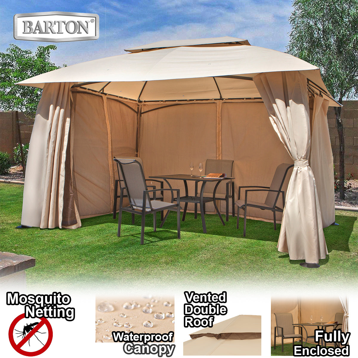 Barton 10' x 13' ft Patio Gazebo Fully Enclosed W/ Mosquito Netting & Curtains