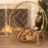 Barton 30" Round Tubular Steel Log Hoop Firewood Storage Wood Rack Holder, Gold