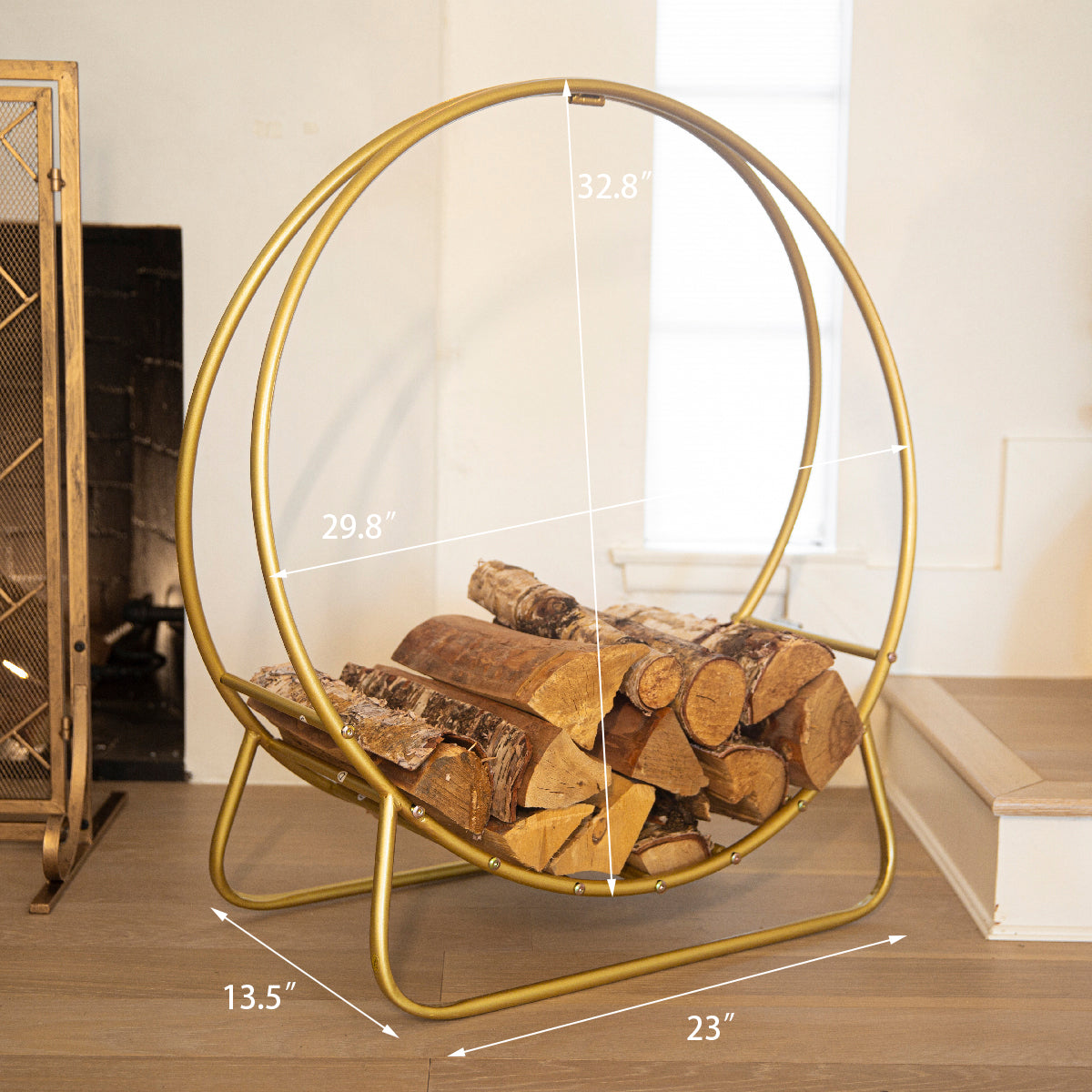 Barton 30" Round Tubular Steel Log Hoop Firewood Storage Wood Rack Holder, Gold