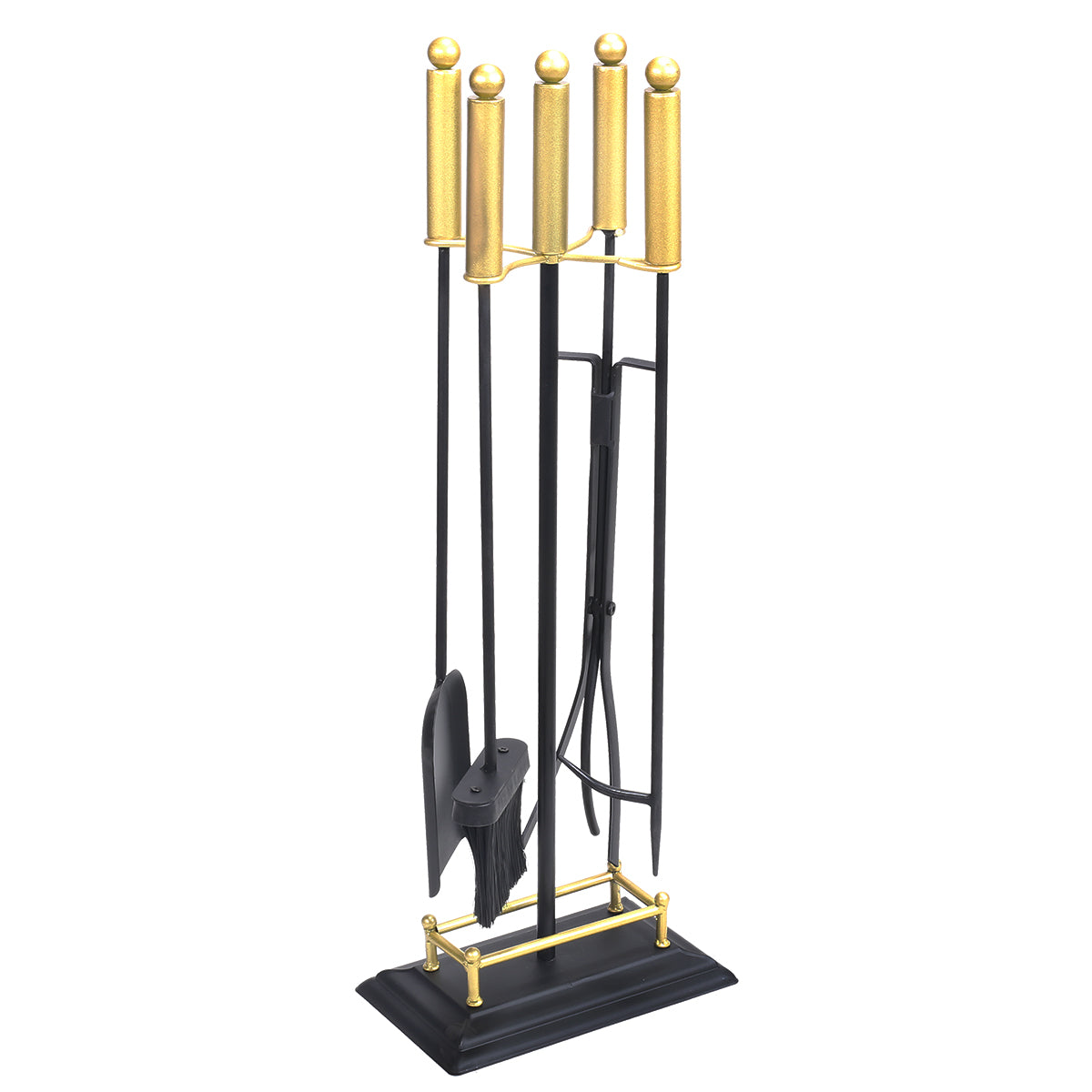 Barton 5-PCS Hearth Tool Fireplace Set Fire Tools Brush Brass Iron 31" Base Kit